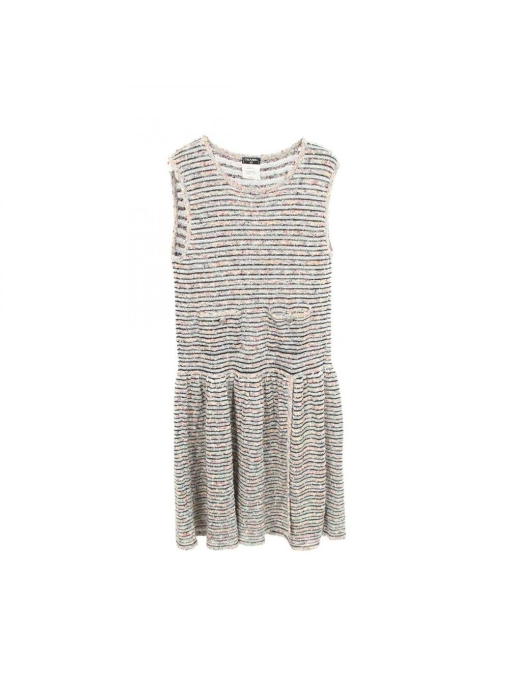 Chanel Dress Sleeveless Border White Multi Color Rayon Cotton - Picture 1 of 10